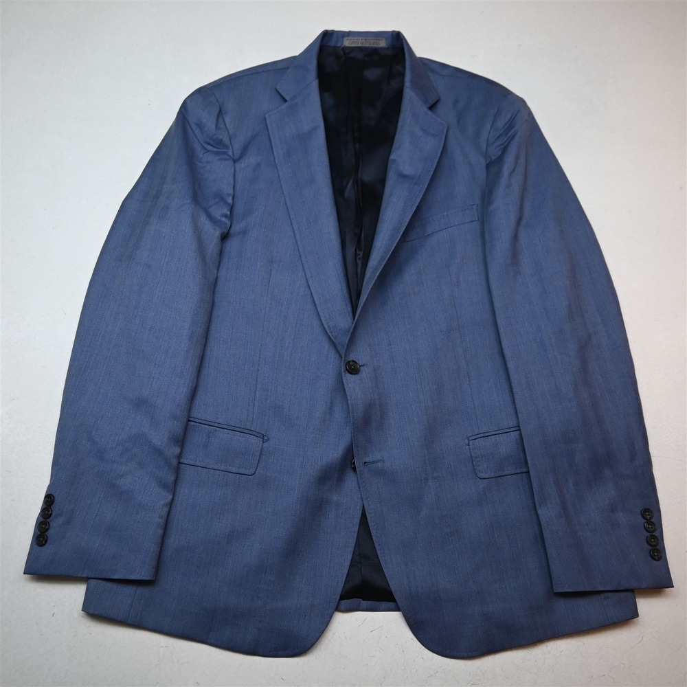 Nordstrom 46L Blue Herringbone Reda 100% Wool Soft Shoulder Blazer Jacket